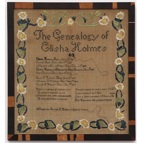 Early 19 century American Sampler with Mayflower Compact Signatory Connection to Auction
